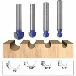 LANGRAY 4 Stück 6,35 Mm Round Nose Core Box Router Bits 6,35 Mm, 7,94 Mm, 9,52 Mm, 12,7 Mm Holzfräswerkzeug Blau -Frästische & Zubehör Verkäufe 2022 27652670 3