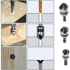 LANGRAY 3pcs 90 Grad 5 Flötenfasenschneider Set Für Holzbearbeitung Metall Schnellwechsel 1/4 "Sechskant Kohlenstoffstahl Fasenbohrer 12/16 / 19mm Holzbearbeitungsfasenschneidwerkzeug -Frästische & Zubehör Verkäufe 2022 52037619 4