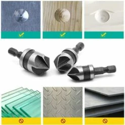 LANGRAY 3pcs 90 Grad 5 Flötenfasenschneider Set Für Holzbearbeitung Metall Schnellwechsel 1/4 "Sechskant Kohlenstoffstahl Fasenbohrer 12/16 / 19mm Holzbearbeitungsfasenschneidwerkzeug -Frästische & Zubehör Verkäufe 2022 52037619 5