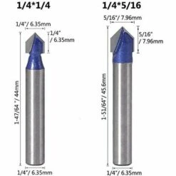 LANGRAY 4 Stück 6,35 Mm Schaft 90 ° V Nutfräser Holzbearbeitung Fräsen 6,35 Mm, 7,94 Mm, 9,52 Mm, 12,7 Mm Nutschneider V-förmige Bits, Blaues Holzschneidwerkzeug -Frästische & Zubehör Verkäufe 2022 52037674 4