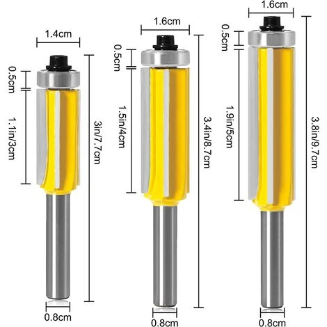 BRIDAY 3 Stück, Oberfräser, 4 Flötenschaft-Kopierfräser Mit Oberem Lager, Gerader, Bündiger Fräser, Hartmetall, Holzbearbeitung, Fräsen, DIY-Schneiden (Metall) 2 BRIDAY 3 Stück, Oberfräser, 4 Flötenschaft-Kopierfräser Mit Oberem Lager, Gerader, Bündiger Fräser, Hartmetall, Holzbearbeitung, Fräsen, DIY-Schneiden (Metall) – Bild 2